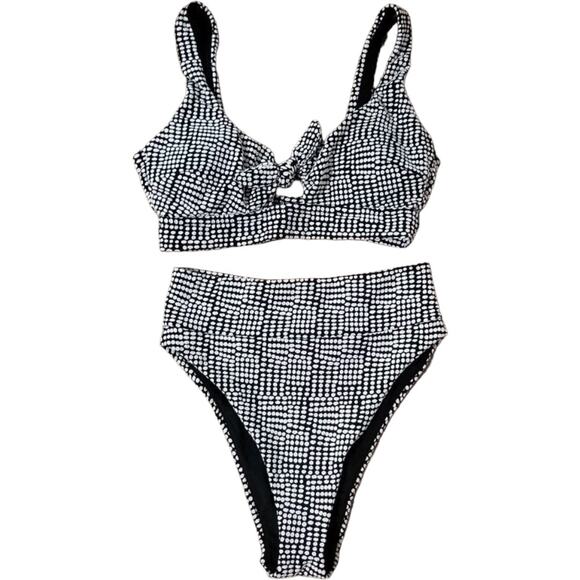 aerie Other - EUC Aerie High Waist High Cut Black White Textured Bikini Set Size Medium